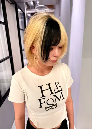 ミディアム カラー ハイトーンレイヤー 顔まわりSOTAのヘアスタイル