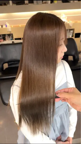 ロング 福岡縮毛矯正 ブリーチなしカラーのヘアスタイル