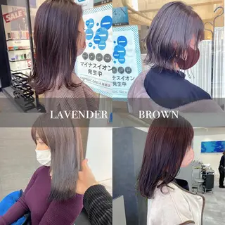ミディアム カラー ヘアアレンジ 韓国🇰🇷レイヤー カットオリーブカラーのヘアスタイル