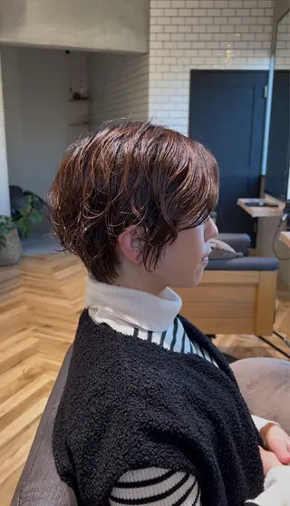 ショート パーマ amiehairroom所属・むらたナチュラルパー マ🌀透明感カラーのヘアスタイル