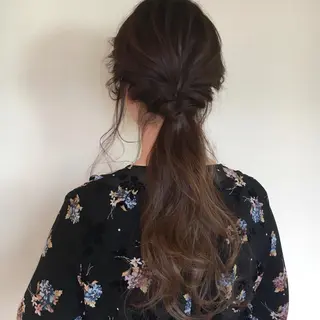 ロング カラー ヘアアレンジ 薬院:今泉/上川美幸 ボブ/顔周りレイヤーのヘアスタイル