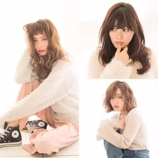 セミロング カラー パーマ ヘアアレンジ 【公式】amble luxe池袋東口🩷のヘアスタイル