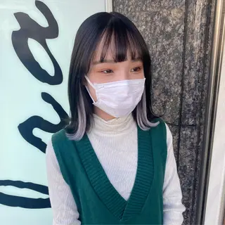 ミディアム カラー パーマ ヘアアレンジ インナー×縮毛矯正 ピンクカラー澤井里菜のヘアスタイル