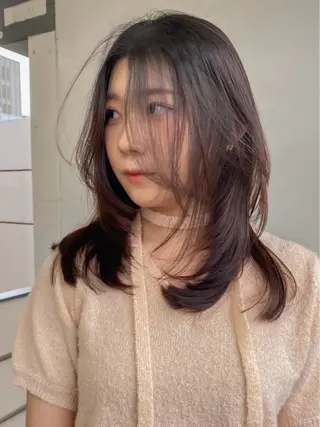 セミロング カラー ヘアアレンジ 🎀韓国レイヤー 🎀白石菜々のヘアスタイル