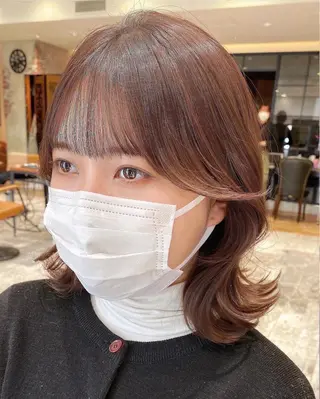 ミディアム カラー 顔まわりカット🌟 くびれヘア/寺門遥輝のヘアスタイル