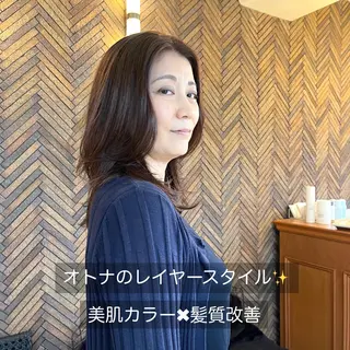 セミロング カラー 黒崎 勝巳のヘアスタイル