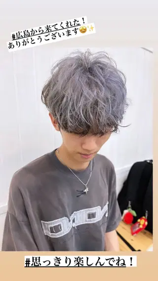 ミディアム カラー パーマ ヘアアレンジ メンズ 二ヶ月綺麗なデザイン カット/星野六三四のヘアスタイル