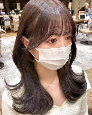 セミロング カラー 顔まわりカット🌟 くびれヘア/寺門遥輝のヘアスタイル