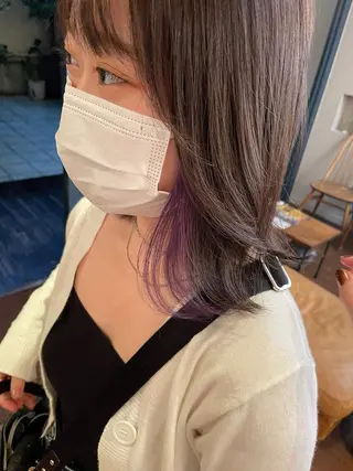 ミディアム カラー ヘアアレンジ 抜け感ボブ×パーマ ｜kazaneのヘアスタイル