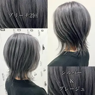 ミディアム カラー 雅/ダブルカラー/ 白髪ぼかしハイライトのヘアスタイル