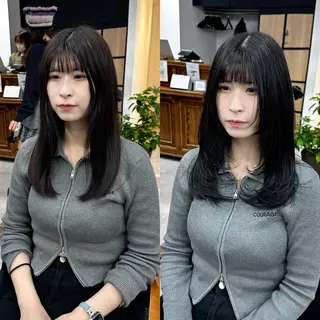 セミロング カラー パーマ ヘアアレンジ メンズ キッズ 骨格レイヤーカット 🌿美髪縮毛矯正のヘアスタイル