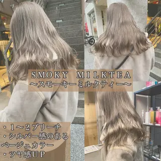 セミロング カラー パーマ ヘアアレンジ メンズ キッズ ネイル マツエク・マツパ ハイトーンボブ 前田 表参道 グレージュのヘアスタイル