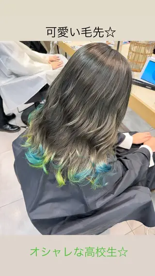 セミロング カラー パーマ ヘアアレンジ ハイトーン特化🤍 浦住のヘアスタイル