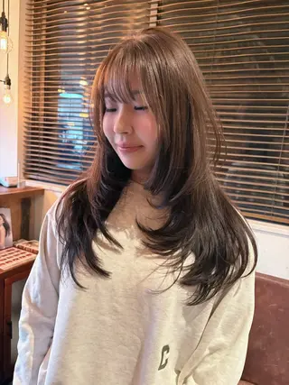 セミロング カラー パーマ レイヤー/透明感/ ブリーチなし/わかなのヘアスタイル