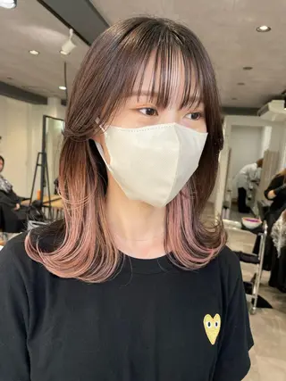 ミディアム ハイトーンイヤ リングカラー清水隆央のヘアスタイル