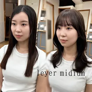 ミディアム カラー パーマ ヘアアレンジ メンズ キッズ レイヤーカット 🌿透け感カラーのヘアスタイル