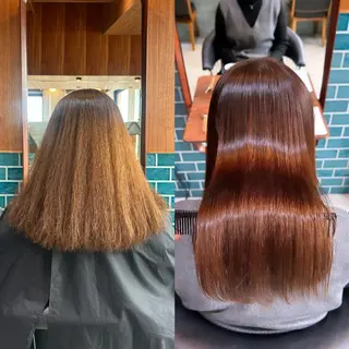 セミロング カラー 切りっぱなしボブ/ 縮毛矯正/レンのヘアスタイル