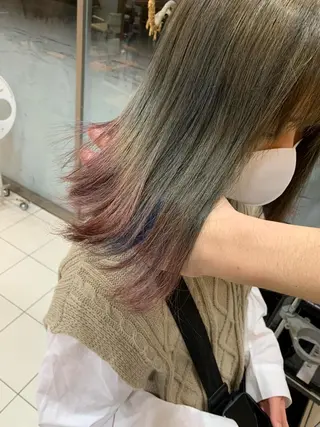 セミロング カラー 白髪ぼかしハイライト 柳川拓哉のヘアスタイル