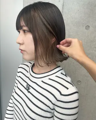 ミディアム カラー パーマ 透明感/オリーブ/ グレージュ/YUKAのヘアスタイル