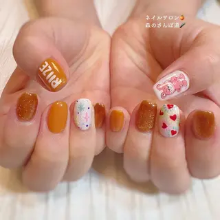 ネイル ショートネイル 森のさんぽ道のネイルデザイン