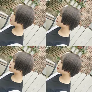 ショート カラー ヘアアレンジ TAKUMAブリーチ /切りっぱなし🪽のヘアスタイル