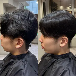 メンズ 曲がる縮毛矯正 センターパート/翼のヘアスタイル