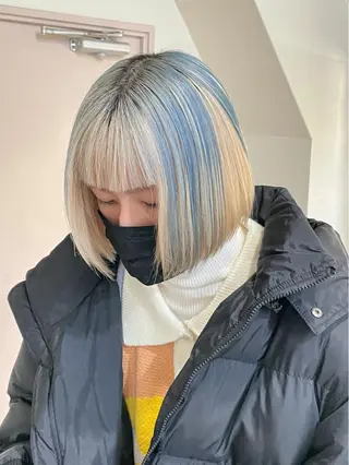 ミディアム カラー パーマ ヘアアレンジ メンズ キッズ ネイル マツエク・マツパ アイブロウ 切りっぱなしヘアボブ ミディアムヘアRYOのヘアスタイル