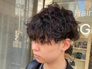 ミディアム パーマ メンズ 茶屋町メンズサロン 小野湧翔のヘアスタイル