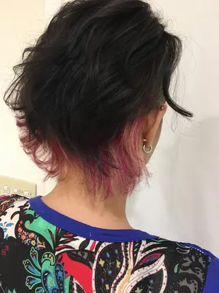 ショート カラー パーマ ヘアアレンジ きむえり/髪質改善 /うねり広がり改善のヘアスタイル