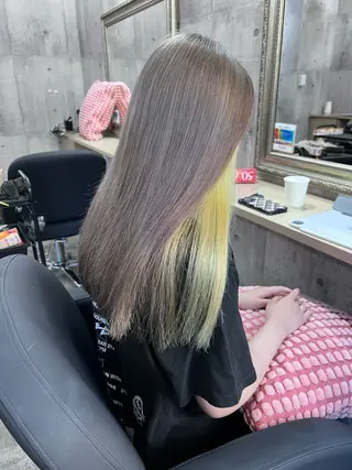 ミディアム サニーサイド大名 ダブルカラー髪質改善のヘアスタイル