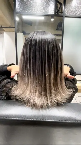 ミディアム カラー 白髪ぼかしハイライト バレイヤージュヤマトのヘアスタイル