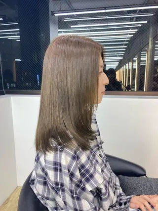 ミディアム カラー レイヤーボブ縮毛矯正 韓国RINAのヘアスタイル