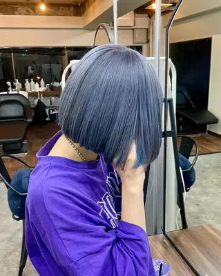 ミディアム カラー パーマ ヘアアレンジ メンズ キッズ ネイル マツエク・マツパ アイブロウ 切りっぱなしヘアボブ ミディアムヘアRYOのヘアスタイル