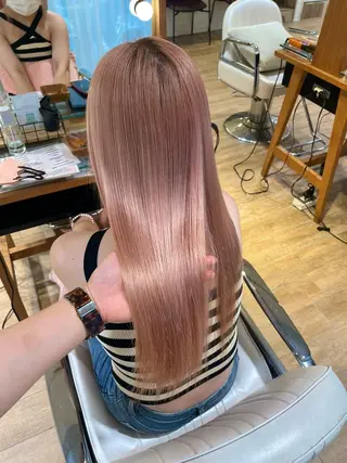 セミロング カラー ヘアアレンジ ハイトーンピンク🍑 ブリーチ🍑RINAのヘアスタイル