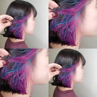 ミディアム ツヤ髪✨縮毛矯正 ハイトーンカラーのヘアスタイル