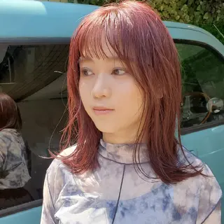 ミディアム カラー 韓国レイヤー柔らかい 地毛風縮毛矯正/マツのヘアスタイル