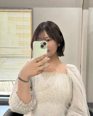 ショート カラー パーマ ヘアアレンジ メンズ 切りっぱなしヘアボブ ミディアムヘアRYOのヘアスタイル