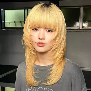 セミロング ウルフ/レイヤー/ ブリーチカラーのヘアスタイル