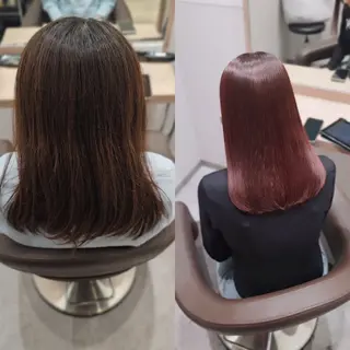 ミディアム カラー 縮毛矯正をしている人 のためのカラーのヘアスタイル