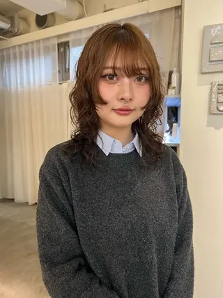 セミロング カラー パーマ 圧倒的デザイン力 店長🎨RENAのヘアスタイル