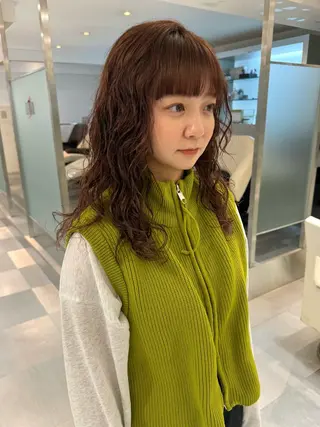ロング カラー パーマ デジタルパーマ 🌀ボブ　萩原　龍のヘアスタイル