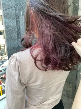 セミロング カラー オリーブ/アッシュ やわらか透明感カラーのヘアスタイル