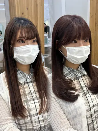 セミロング かなこ／重めレイヤー ／透明感カラーのヘアスタイル