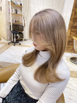 セミロング カラー ブリーチなし 透明感カラー/艶髪のヘアスタイル