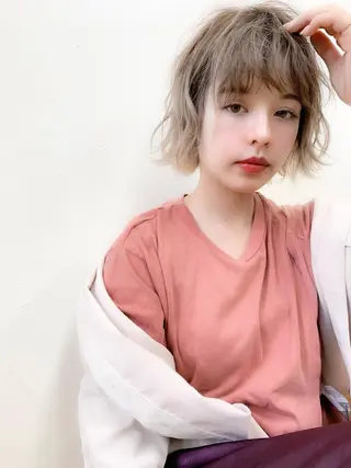 ショート カラー パーマ 大人かわいい💍🤍 ボブ/ショートボブのヘアスタイル
