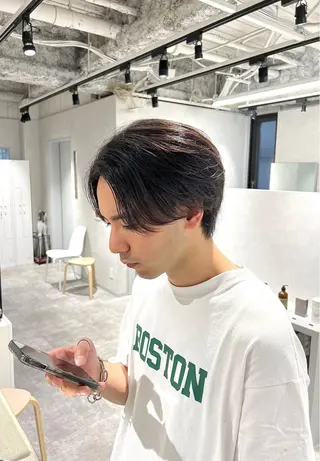 ショート パーマ 関西センターパート メンズモデル募集のヘアスタイル