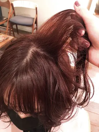 ミディアム カラー ヘアアレンジ 抜け感ボブ×パーマ |kazaneのヘアスタイル