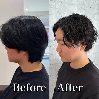 ショート パーマ メンズ毛流れ 縮毛特化/土屋丈のヘアスタイル
