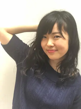 セミロング パーマ 及川 祐輔のヘアスタイル