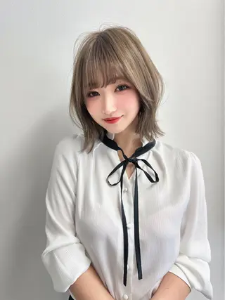 ミディアム カラー ブリーチなし 透明感カラー/艶髪のヘアスタイル